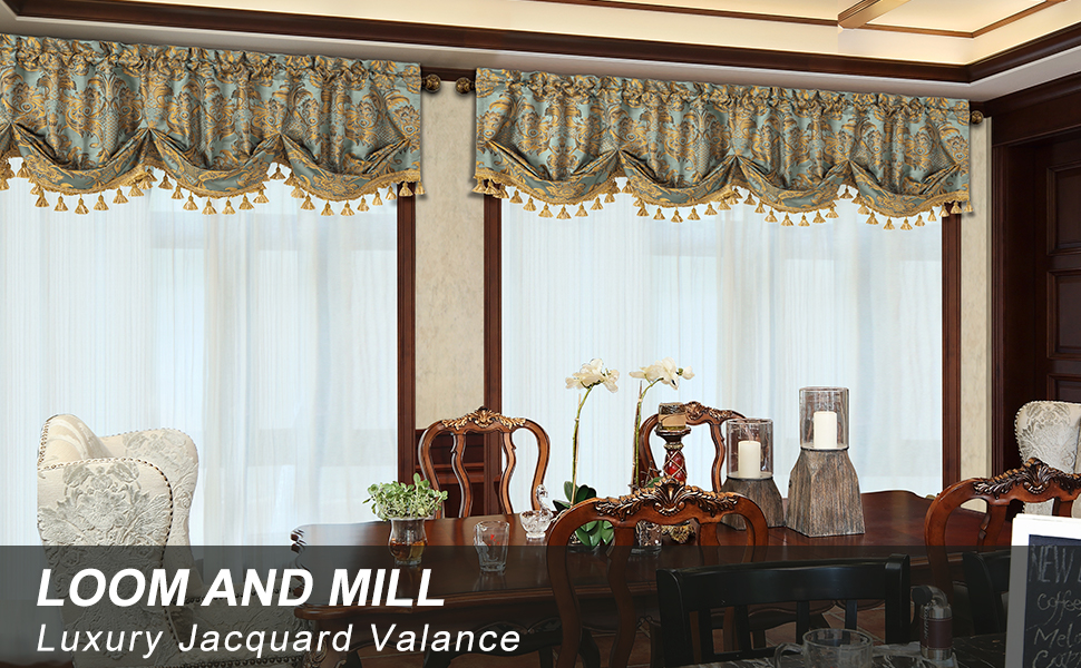Loom and Mill Luxury Valances for Windows, Classic Damask