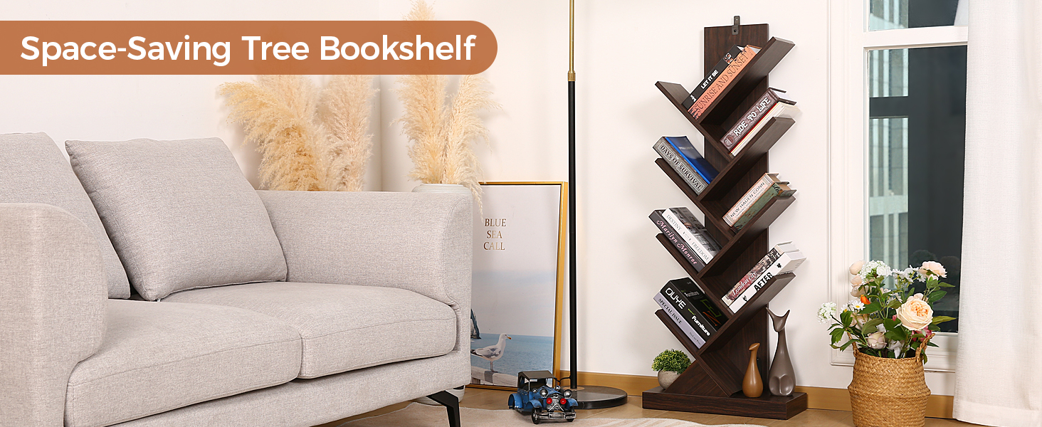 Tree Bookshelf, 8 Shelf Tree Bookcase, Space Saving Storage