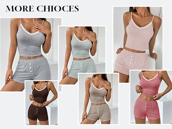 Milumia Women's 2 Piece Outfits Striped Lace Trim Crop Cami