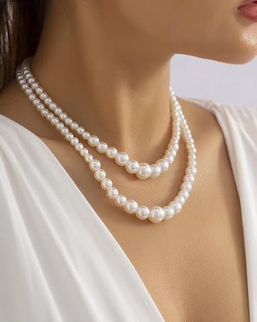 Vintage Layer Pearl Choker Necklaces for Women
