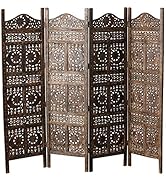 Global Chic Sun, Moon and Star 4 Panel Screen Room Divider of Hand Carved Sustainable Mango Wood,...