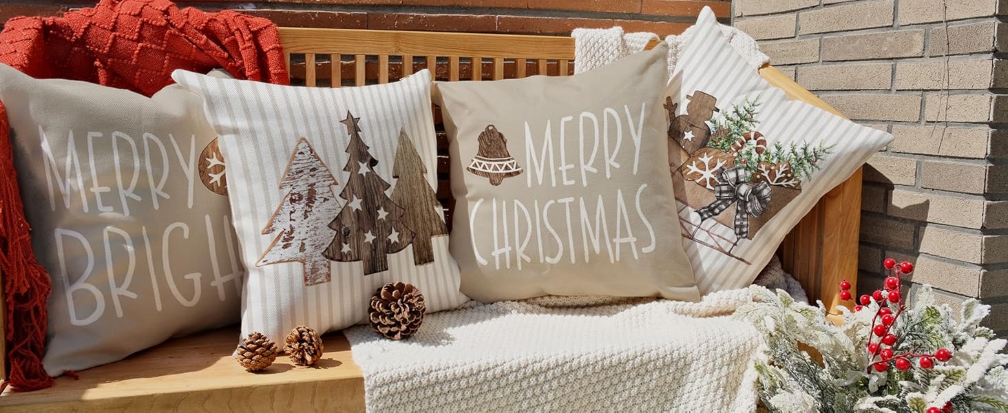 GEEORY Christmas Throw Pillow Covers 16x16 Inch Set of 4
