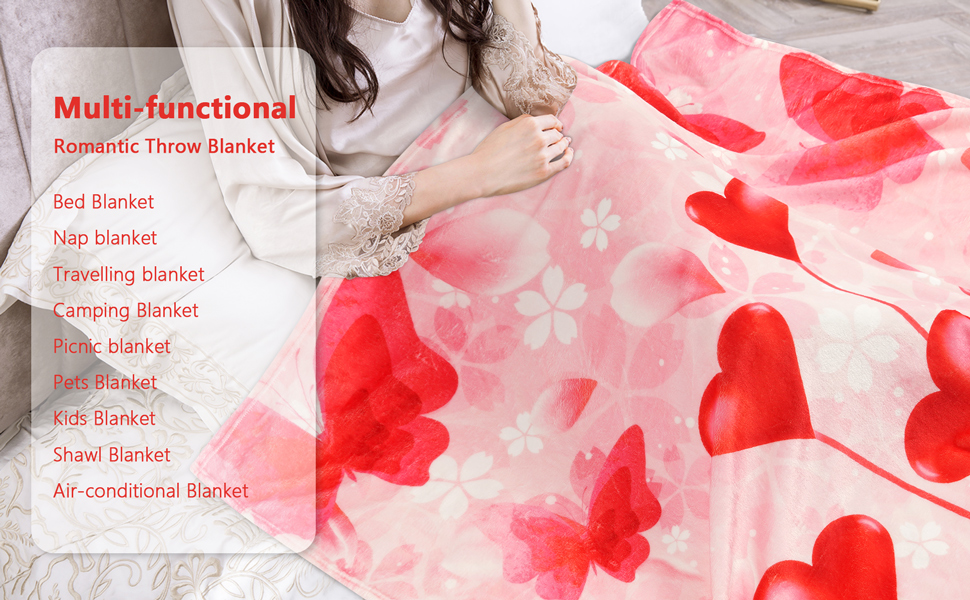 ASPMIZ Valentines' Day Throw Blanket, Romantic Love Heart