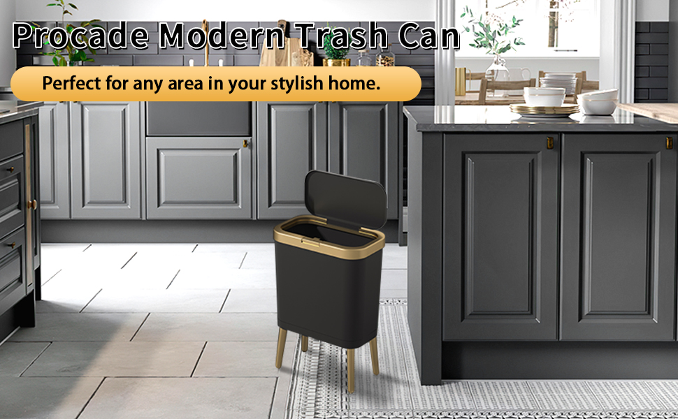 Procade Office Trash Can with Lid, Black Bathroom Trash Can