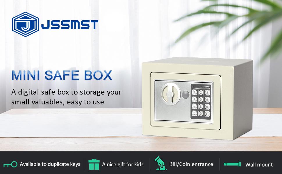 Jssmst Small Safe Box, 0.17CF Mini Safe Kids Safe Box for Home Office