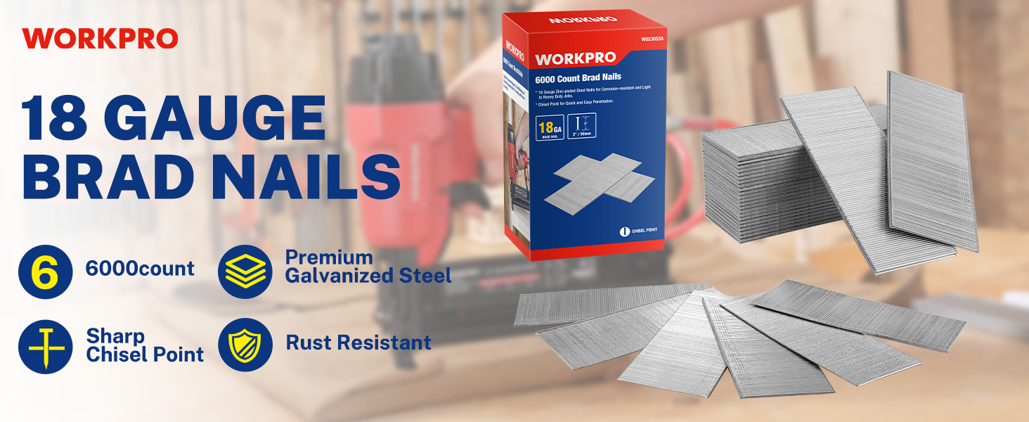 2-Inch 18 Gauge Brad Nails 6000 Count Universal Brad Nails for Pneumatic Electric Brad Nailer