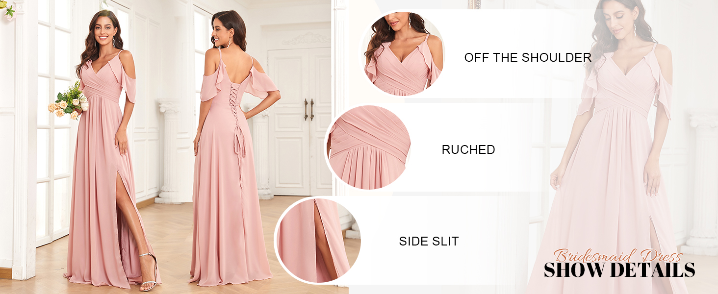 off the shoulder bridesmaid dresses long chiffon formal dresses with slit for women