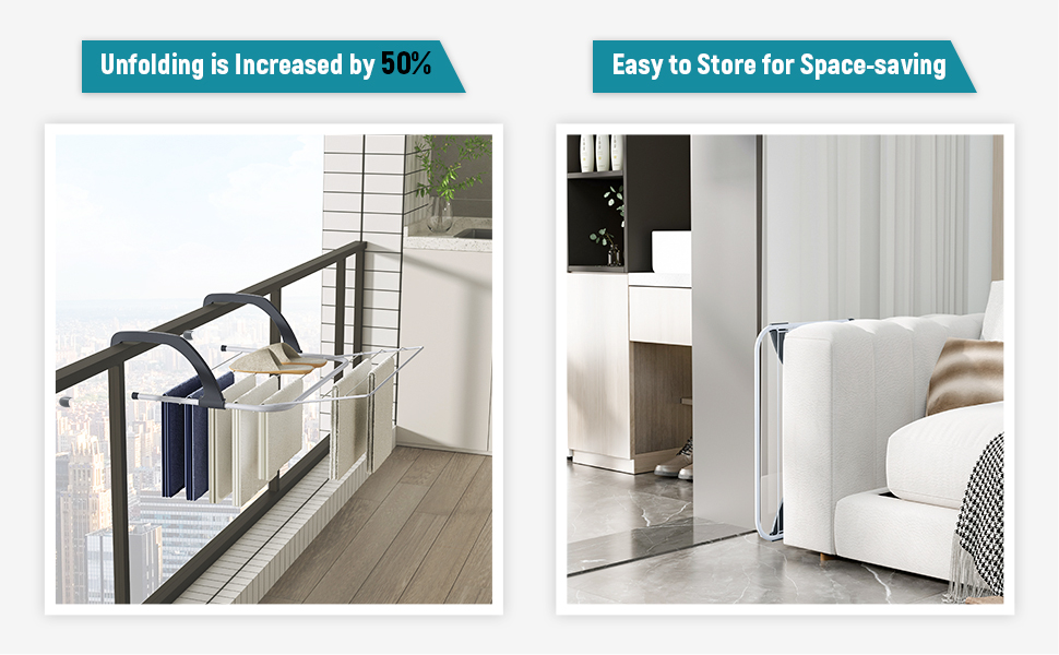 Allritt Radiator Drying Rack, Extendable Clothes Rail 9 Bar Hanging