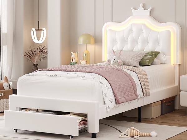 Amazon.com: Keyluv Twin Upholstered LED Bed Frame with
