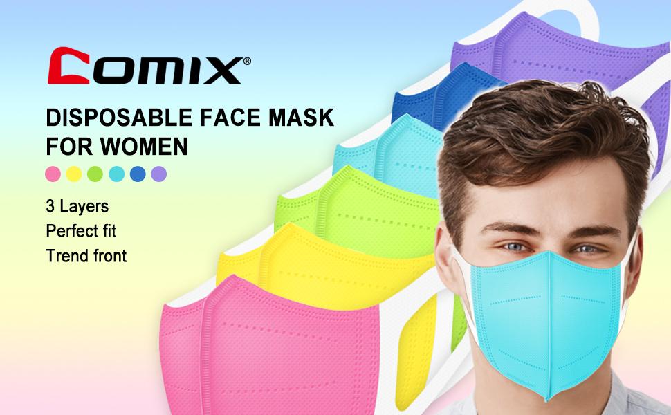 Comix disposable face mask for women,3 layers make it more secure.