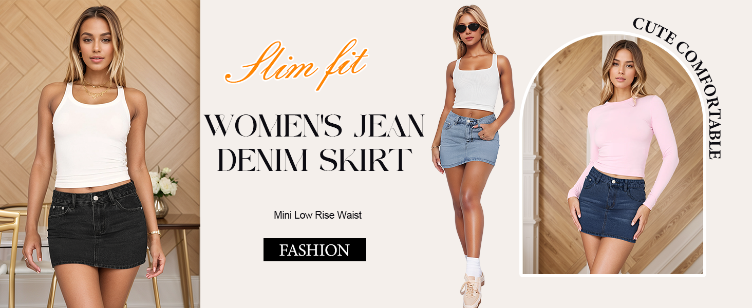 Women’s Denim Jean Skirt Mini Y2K Skort Low Waisted Skirts with Pockets