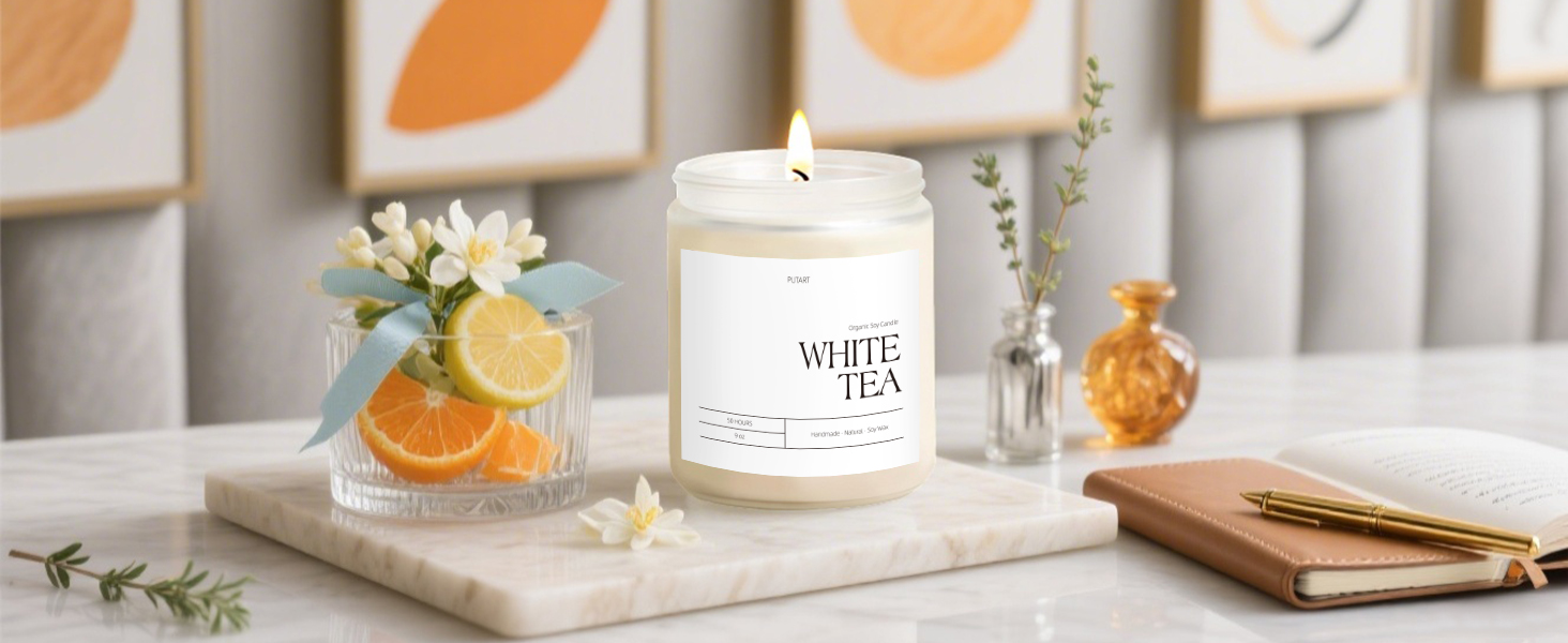 WHITE TEA scented candles soy wax aromatherapy jar candles natural organic non toxic 
