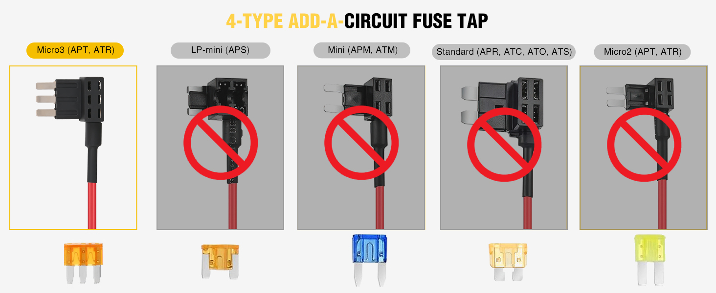 Nilight 2 Pack Micro 3 Fuse Tap Add-a-Circuit Fuse Blade Style Fuse Expandable Circuit Tap Adapter