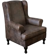 ANARACHON Leather Look Wingback Chair Cover 2 Piece Stretch Wing Chair Slipcovers Sofa Wingback A...
