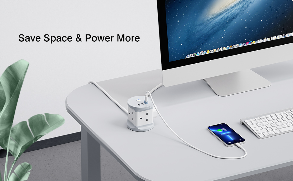 Cube Extension Lead 5M with USB Slots, Chiefox 4 Way Plug Extension