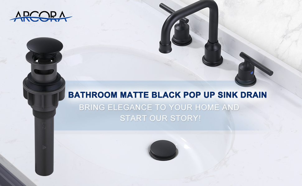 ARCORA Bathroom Sink Drain Matte Black Pop Up Drain with Overflow