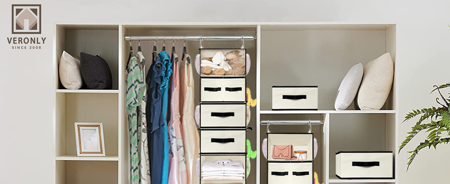 7-Shelves Hanging Closet Organizer with 5 Drawers