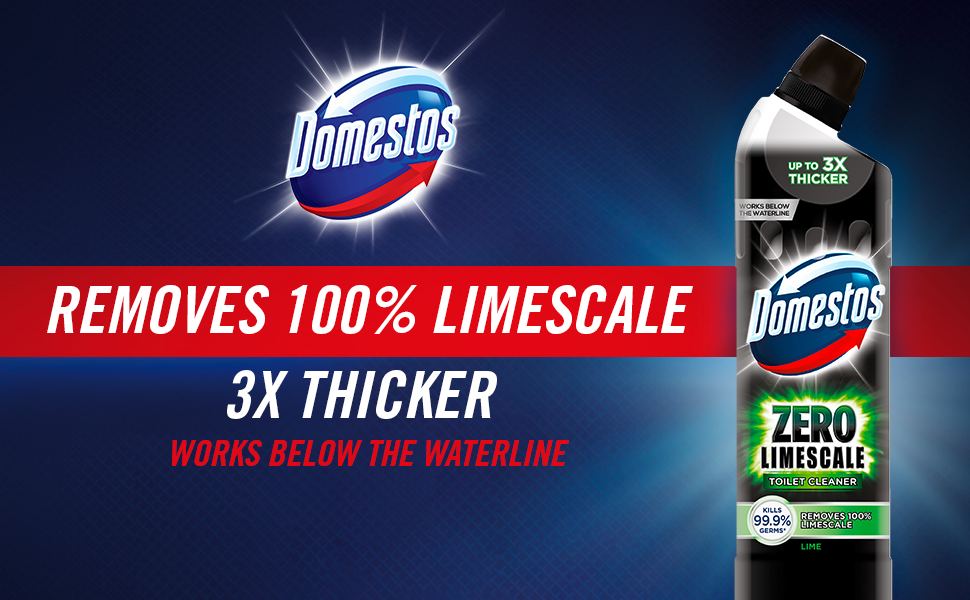 Domestos Zero Limescale Lime Toilet Cleaner eliminates 99.9 of germs