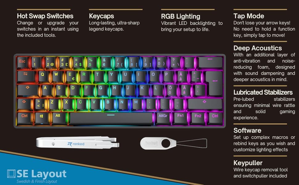 Ranked S60 Supernova 60 Hot Swappable Mechanical Gaming Keyboard 62 Keys RGB LED Backlit