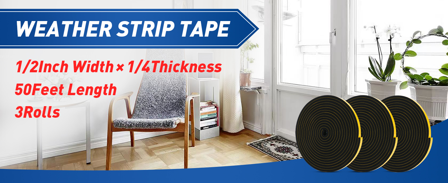 50FT Weather Stripping Door Seal Strip,Foam Insulation Tape for Doors and Window, Door Weather