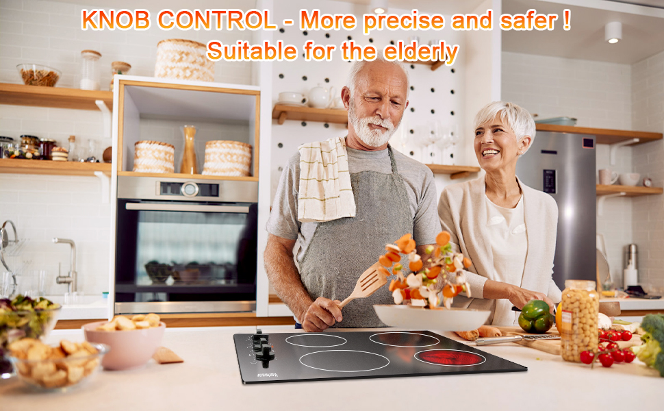 Karinear Ceramic Hob, Built-in 4 Burners Electric Hob 60cm Ceramic Cooker With Electronic Knob Controls, Residual Heat Indicator, 6000W, Hard Wired, No Plug Included 11 ceramic hob 60cm