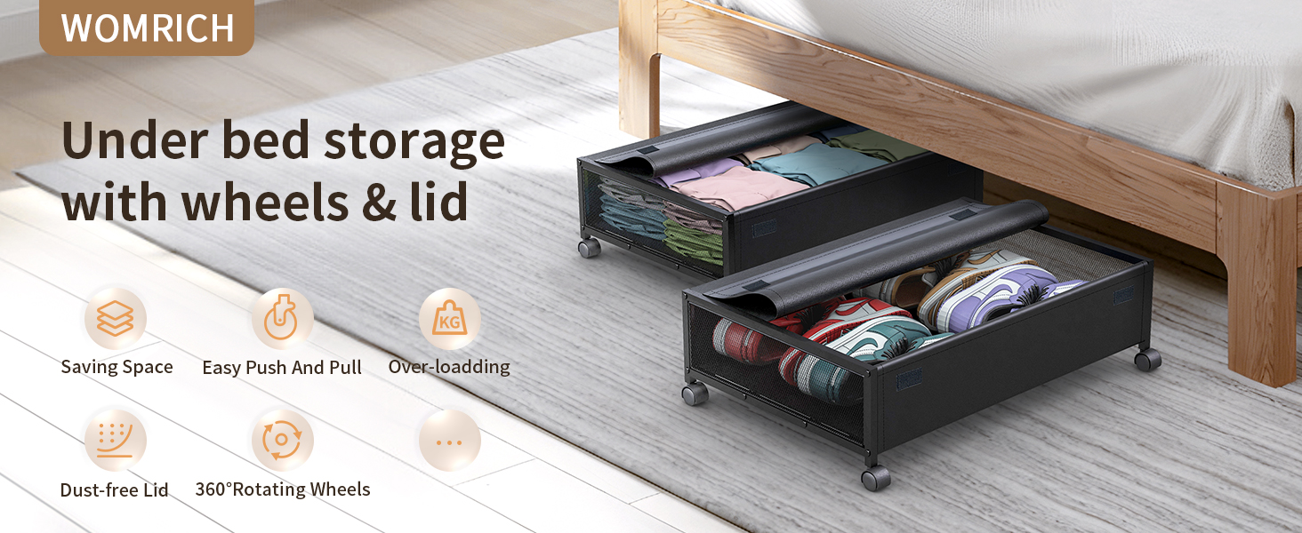 WOMRICH Under Bed Storage Containers with Wheels, Under Bed