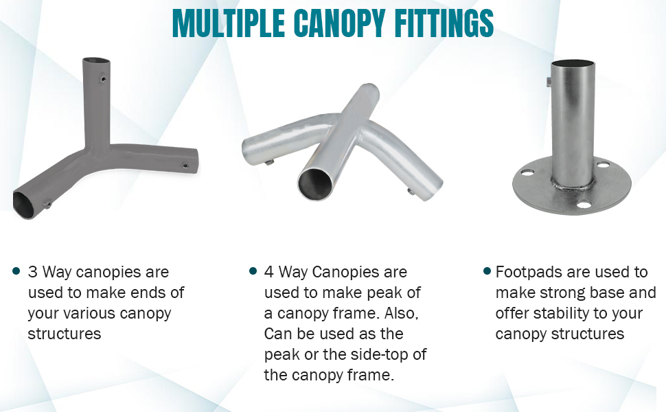 Simond Store Canopy Fitting 3 Way 6 Pc, 4 Way 3 Pc, Footpad 6 Pc, 13/8 inch, Heavy