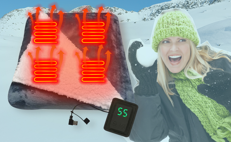 USB Heated Shawl Electric Wearable Throw Blanket with Large Heating