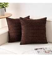 Aegero Pack of 2 Corduroy Decorative Throw Pillow Covers 18x18 InchSoft Boho Striped Pillow Cover...