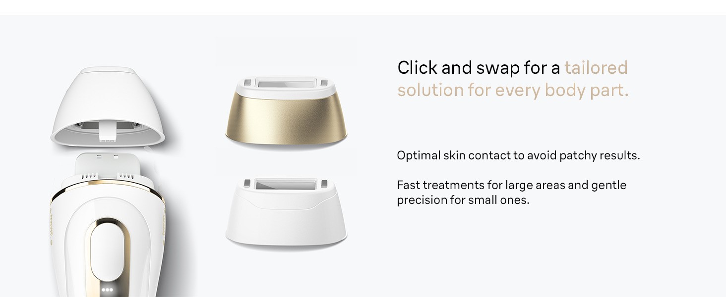 Click and swap Braun Silk expert Pro 5 IPL&#39;s attachment heads for optimal skin contact.