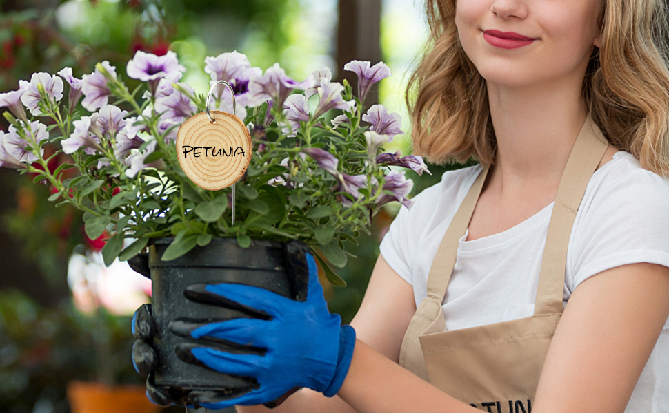 Temlum Wooden Plant Labels, 25 Pcs Plant Tags with Stake & Marker Pen