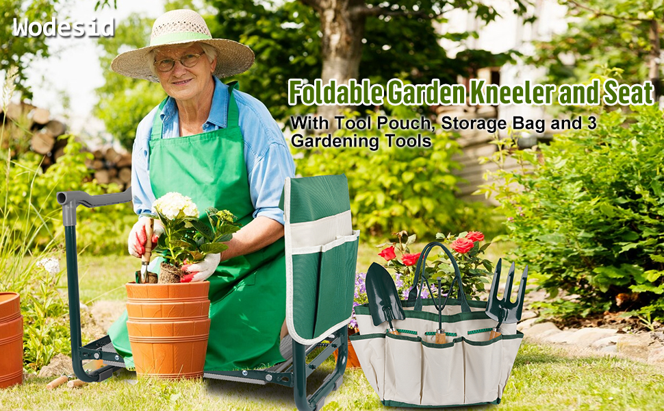 Wodesid Garden Kneeler Seat Foldable Garden Stools Heavy Duty Gardening Bench for