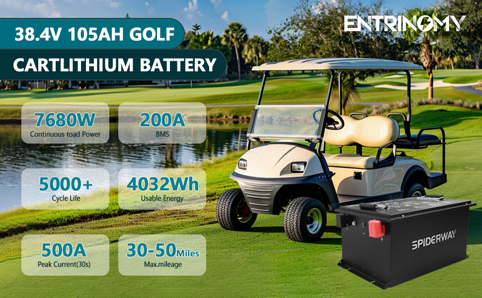 Entrinomy 36V(38.4V) 105Ah Lithium Golf Cart Battery, Built