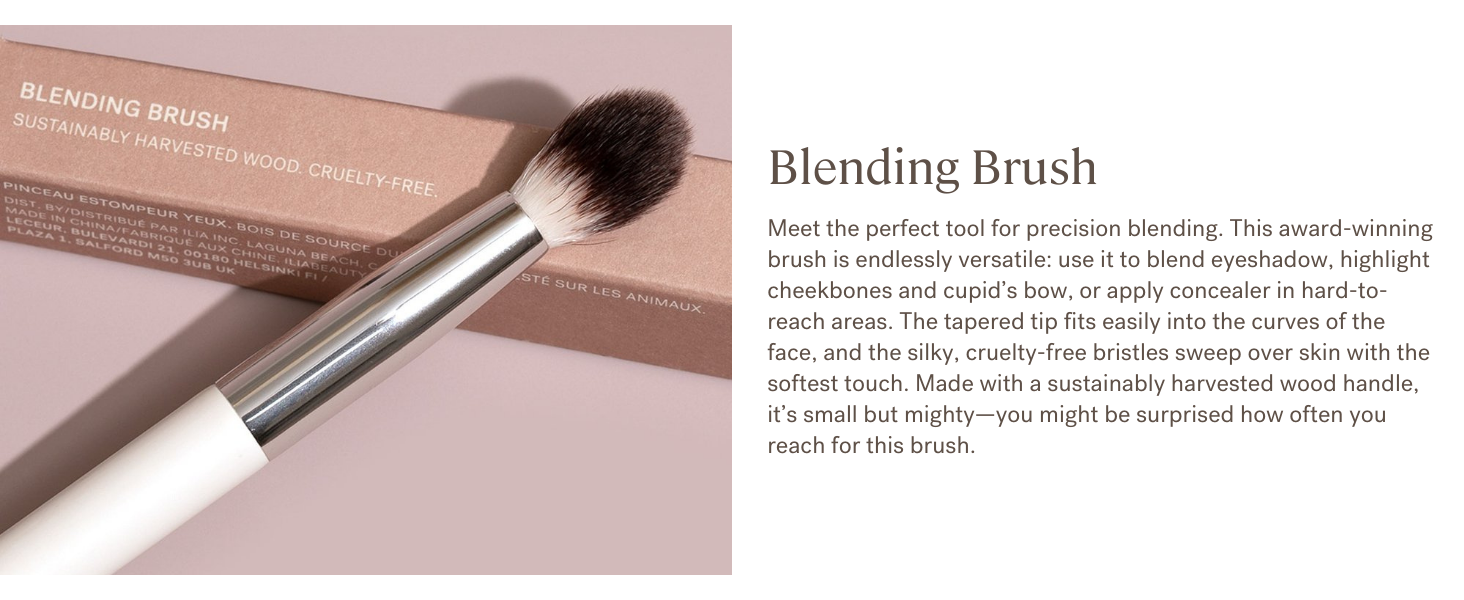 ILIA's versatile tapered Blending Brush can be used with eyeshadow, highlighter, or concealer.