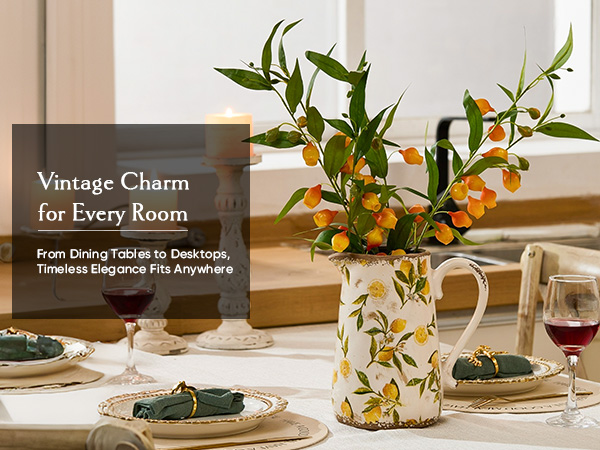 Amazon.com: Vintage Lemon Ceramic Vase with Handle, Retro