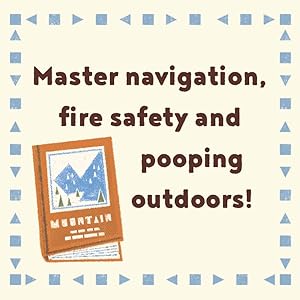 text master navigation, fire saftey and pooping outdoors with a drawing of a book