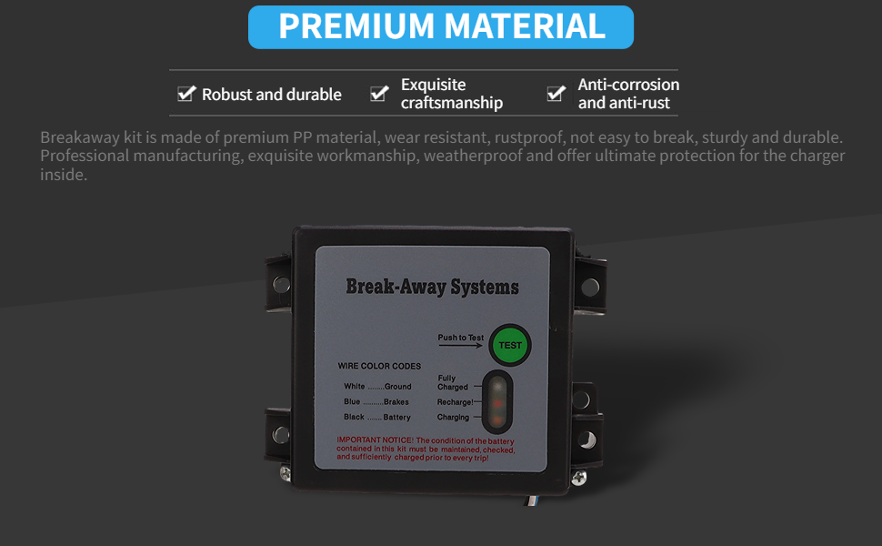 Trailer Brakes Breakaway Kit, 12V LED Test Break Away