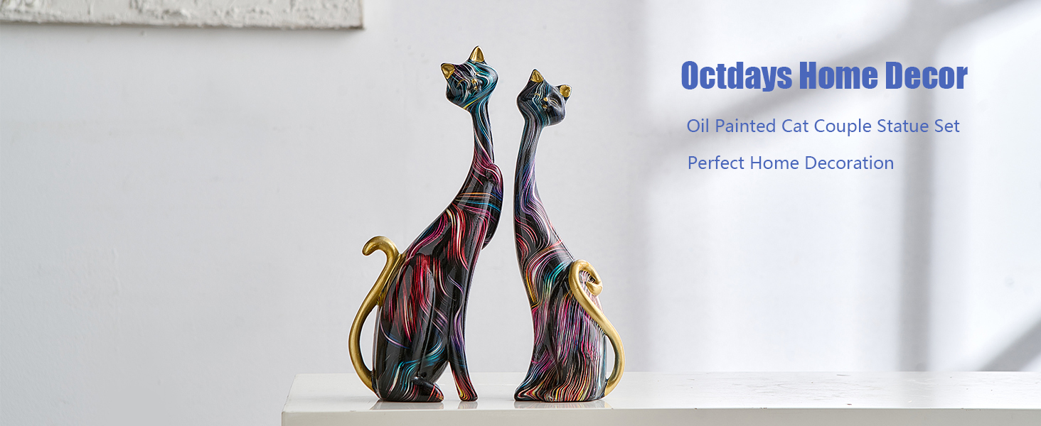 Cat Statue Oil Painting Cat Couple Sculptures