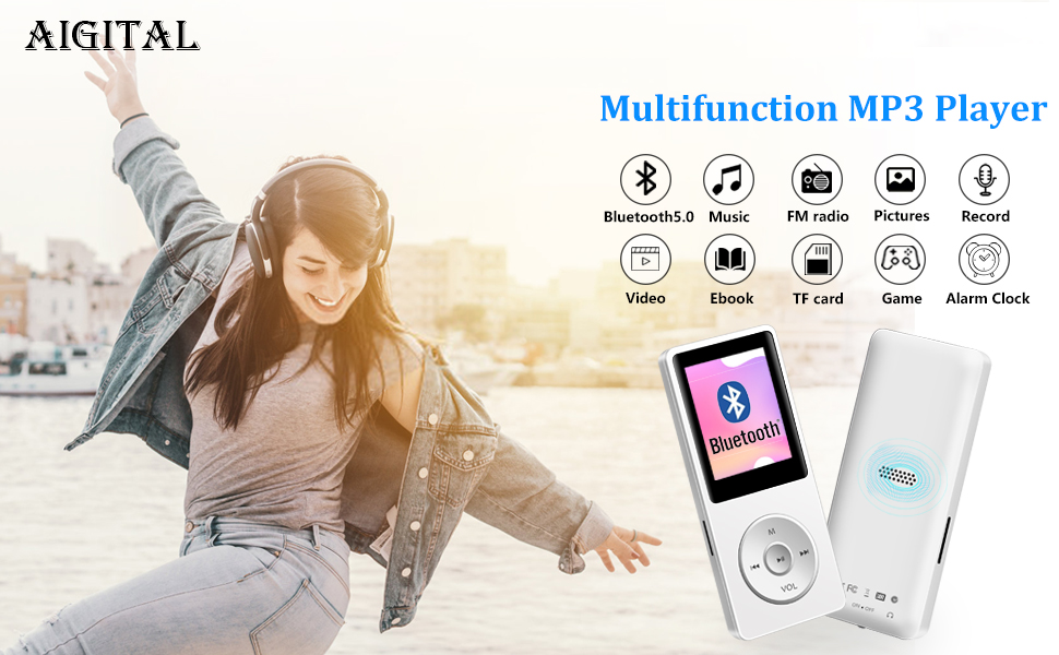 MP3 player supports functions: Video, FM radio, Voice Recording, E-book, Alarm clock