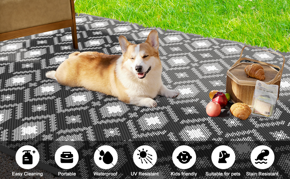 Outdoor Rug, 6x9ft Outdoor Plastic Straw Rug, ROMROL