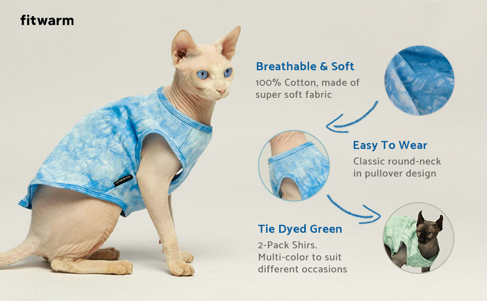 Fitwarm 2-Pack 100% Cotton Tie Dye Dog Clothes 