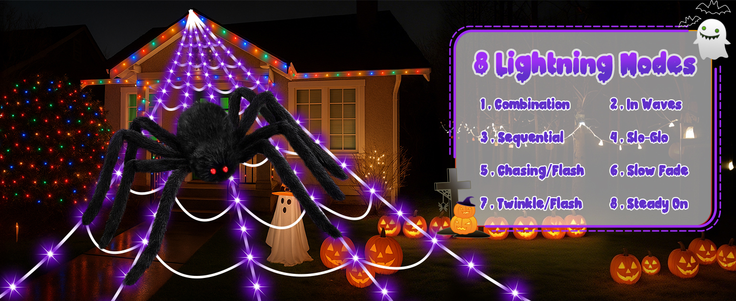 halloween decorations outdoor spider web light up giant spider indoor LED yard haunted decor