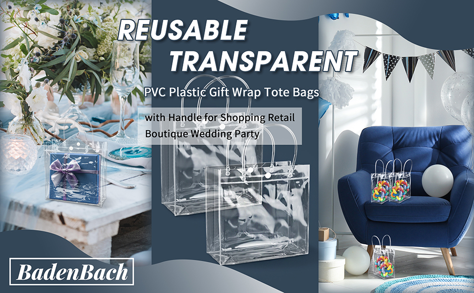 Reusable Transparent PVC Plastic Gift Wrap Tote Bags with Handle for Boutique Wedding Party