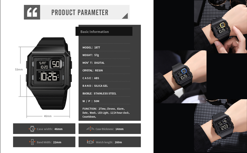 Forrader Men's Digital Sports Watch, 2Time Waterproof Outdoor Silicone