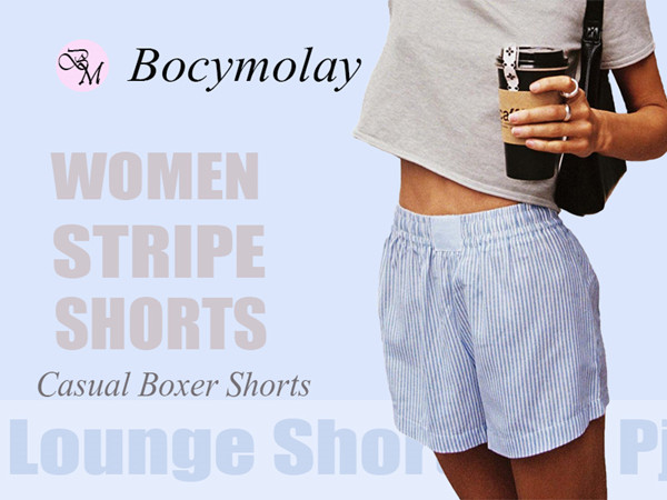 Women Cute Stripe Boxer Shorts Elastic Low Waist Lounge