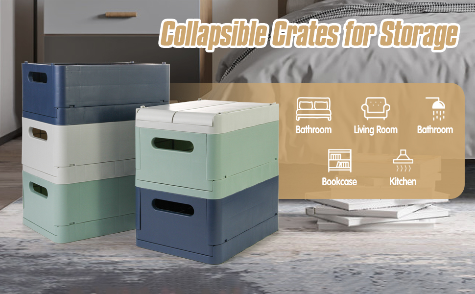 HOYA PONYOO 2Pack Plastic Storage Crates, Foldable Crate