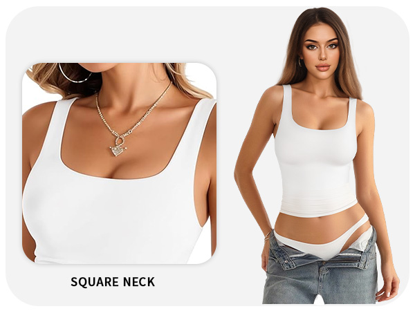 MANGOPOP Double Lined Tank Tops for Women Sleeveless Square