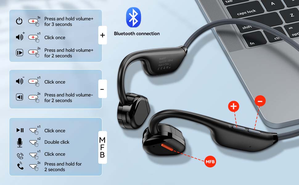 QODISA Open Ear Headphones, Wireless Air Conduction