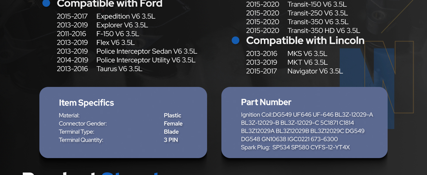 2015 2016 2017 ford expedition 3.5 ignition coil, uf646 ignition coil