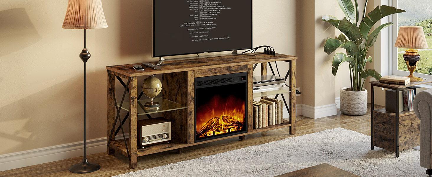 Rolanstar Fireplace TV Stand 55" with LED Lights and Power